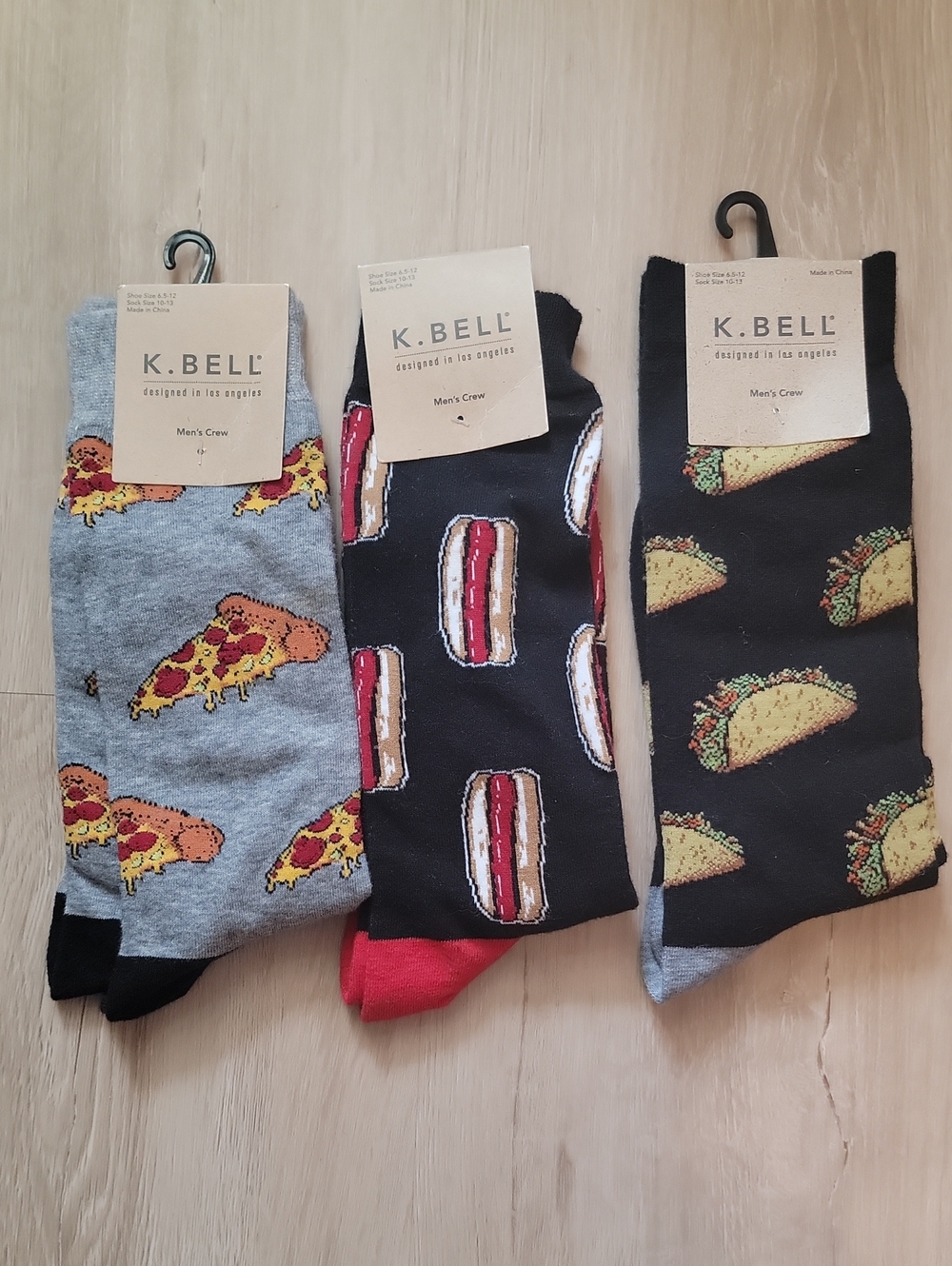 Men's Food-Themed Crew Socks - Gray & Black (3-Pack)